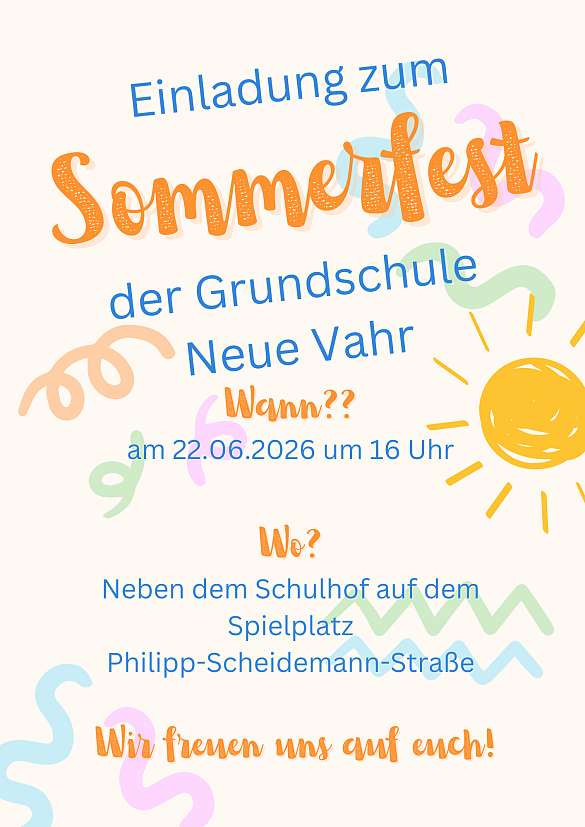 Einladung zum Sommerfest Neue Schule Vahr am Montag, den 22.06. ab 16:00 Uhr