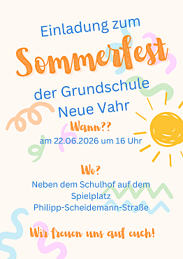 Einladung zum Sommerfest Neue Schule Vahr am Montag, den 22.06. ab 16:00 Uhr
